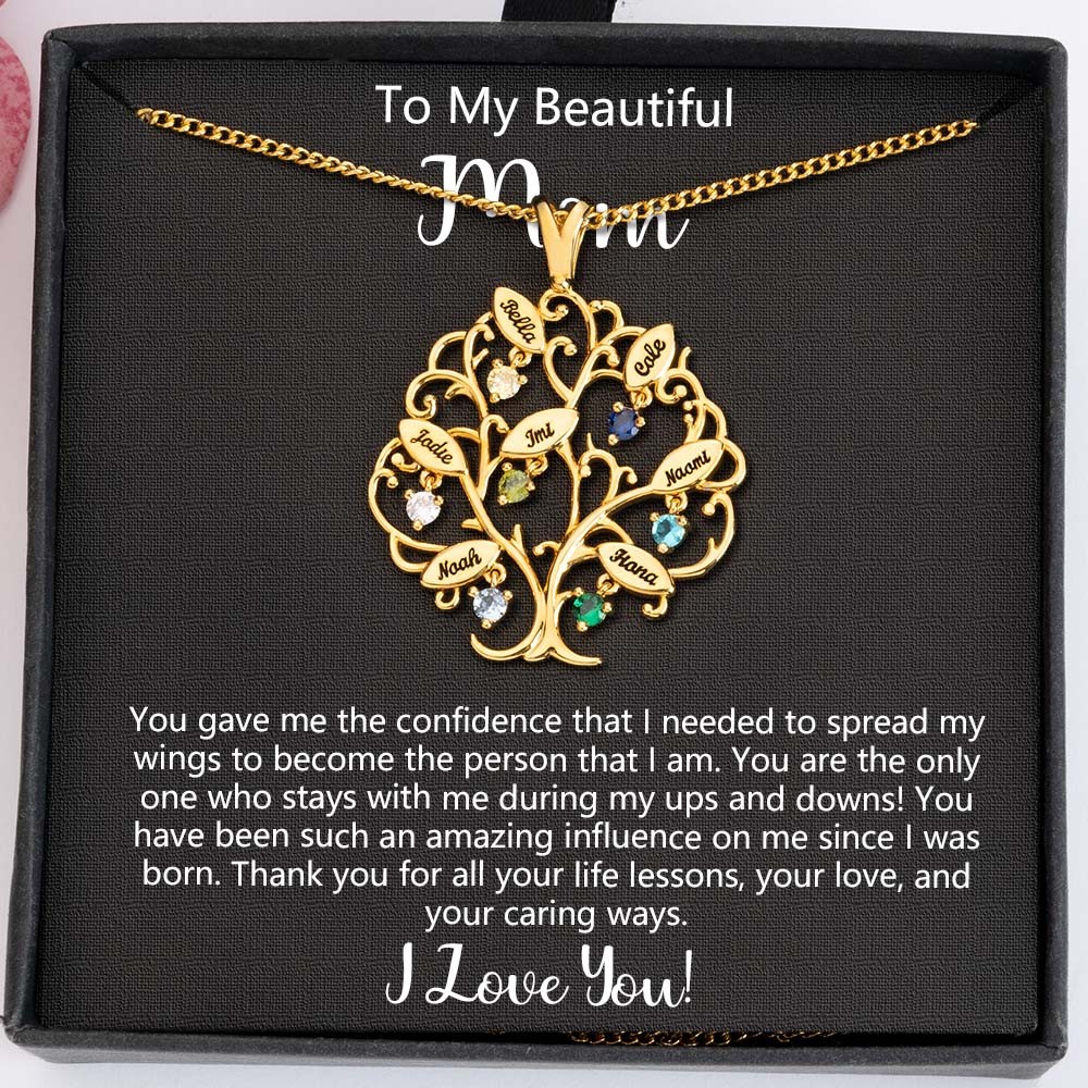 To My Mom Personalized Family Tree Birthstone Necklaces