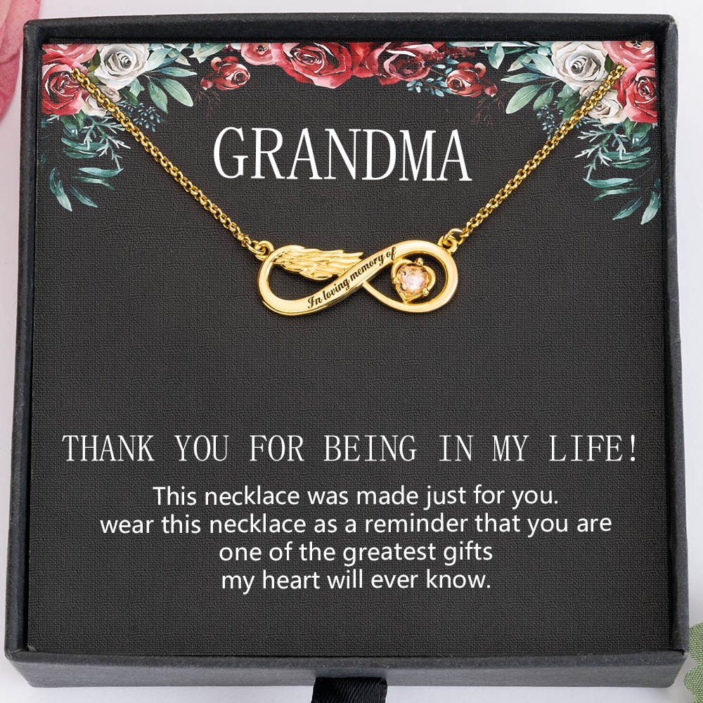 To My Grandma Custom Infinity Angel Wing Necklace