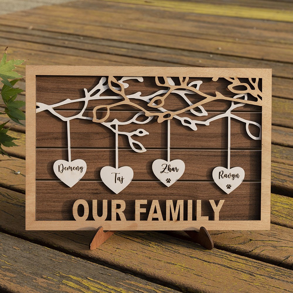 Custom Family Tree Sign With Kids Name Engraved Wall Art For Mother's Christmas Day Gift