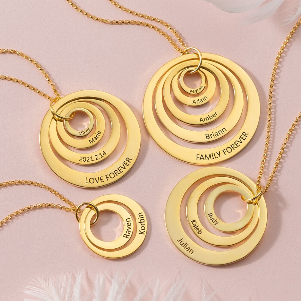 Personalized Engraved Double Hoop Name Necklace With 1-5 Circles Shape Style