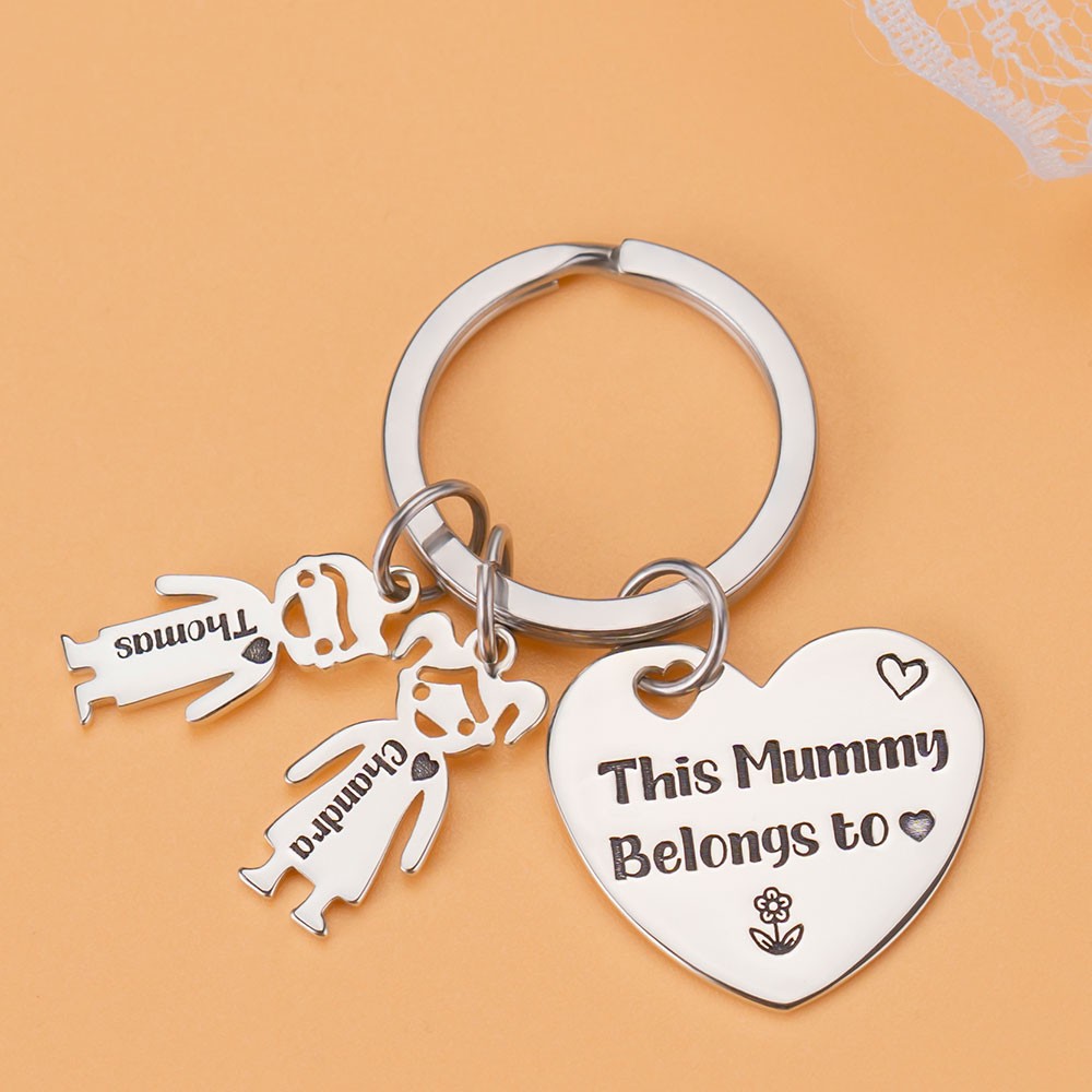Personalized 1-10 Kids Charms Engraving Name Keychains Gifts For Mother's Day