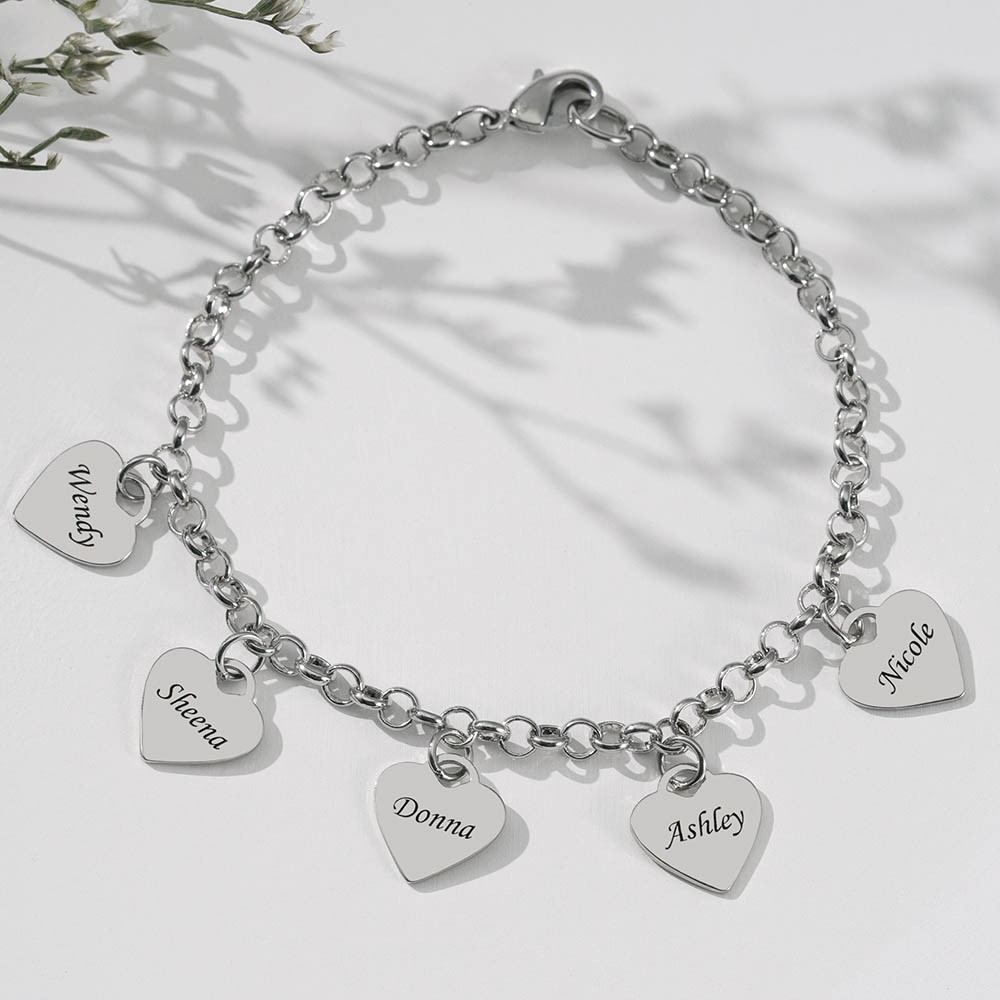 Personalized Heart Engraved Name Bracelets With 1-10 Charms Love Gifts For Her