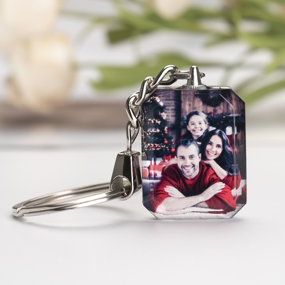 Custom Crystal Photo Keychain Personalized Memorial Family Gifts