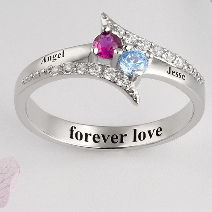 S925 Sterling Silver Personalized Birthstone Promise Ring With Engraving