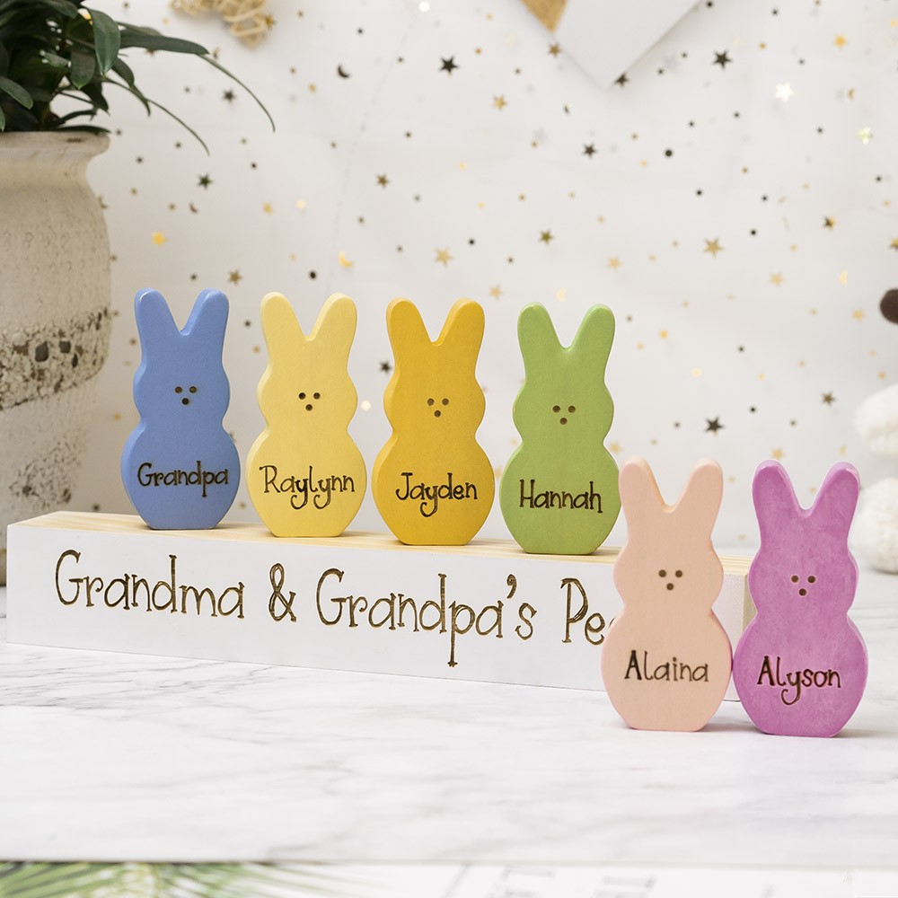 Easter Peeps Sign Personalized Engraved Name Wooden Bunny Home Decor Grandpa Grandma Gift