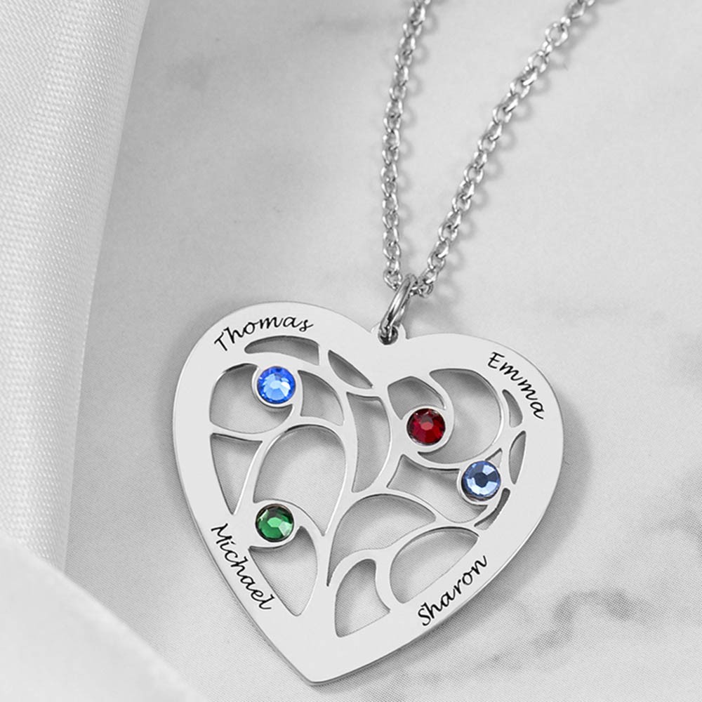 Personalized Engraved Name Necklaces With 1-7 Birthstones
