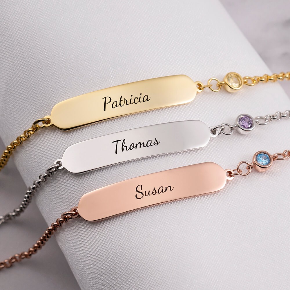 Personalized Birthstone Baby Name Engraving Bracelets