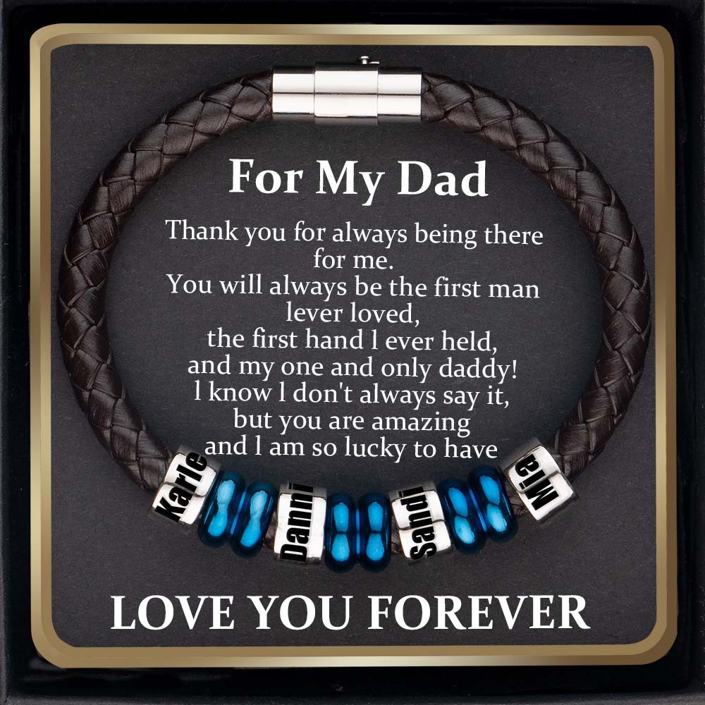 Custom To My Dad Beaded Bracelet With Kids Name Engraved For Father's Day
