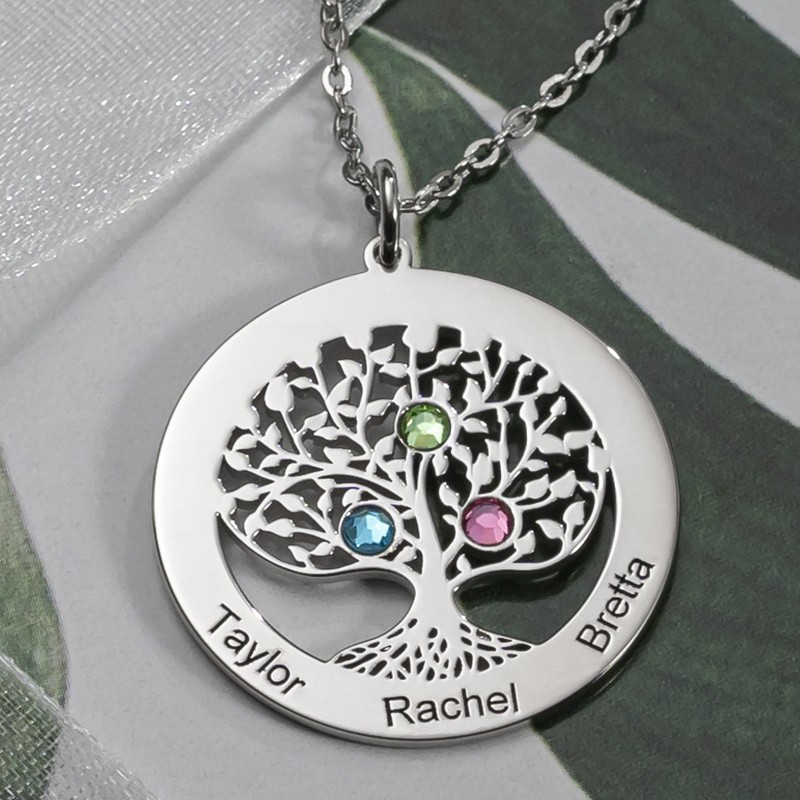 Personalized Family Tree Name Necklace Birthstones