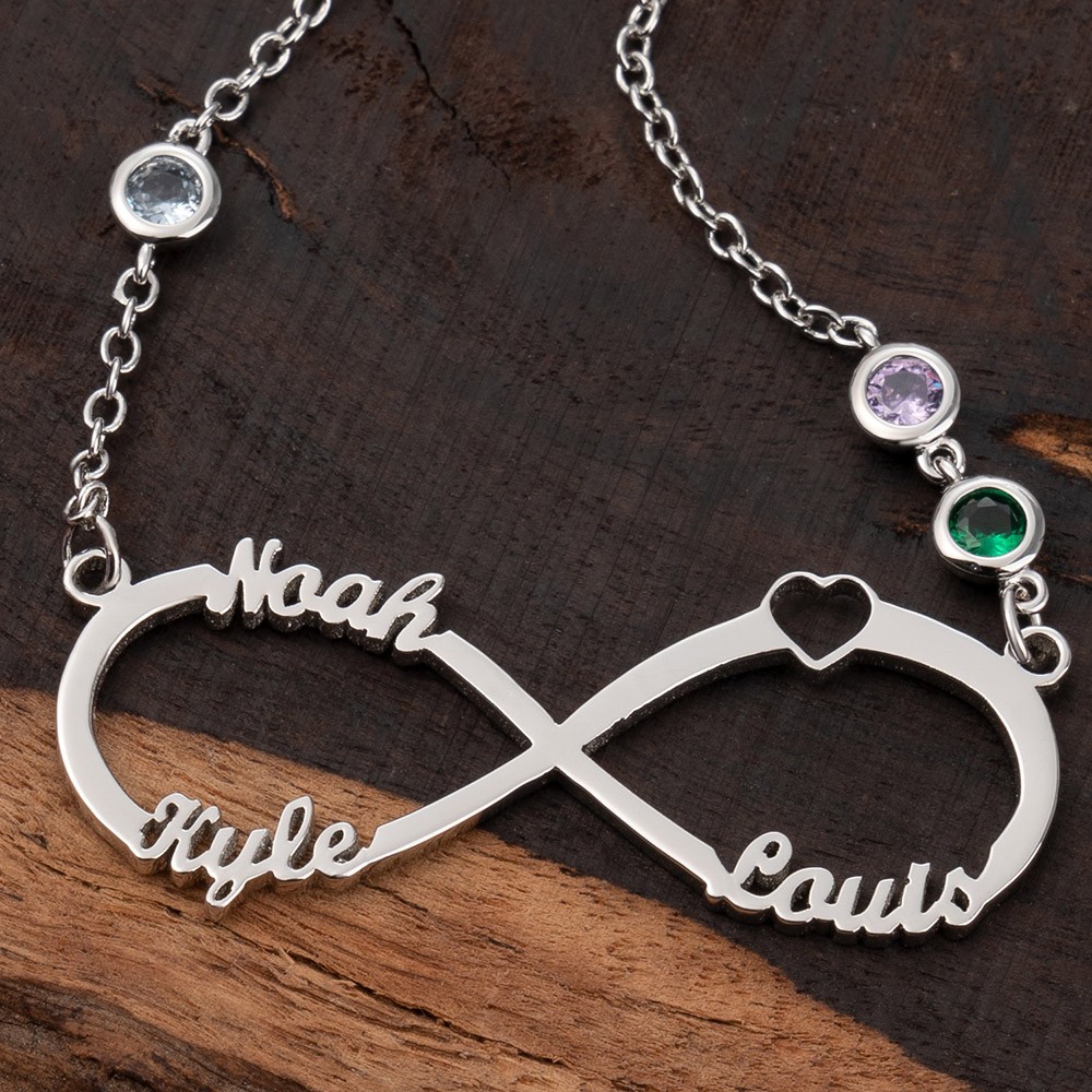 Custom Infinity Necklace With 3 Names and Birthstone For Mother's Day Christmas Gift Ideas
