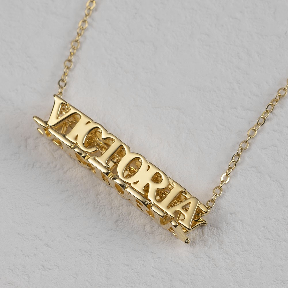 18K Gold Plating Personalized Cubic Bar Name Necklace