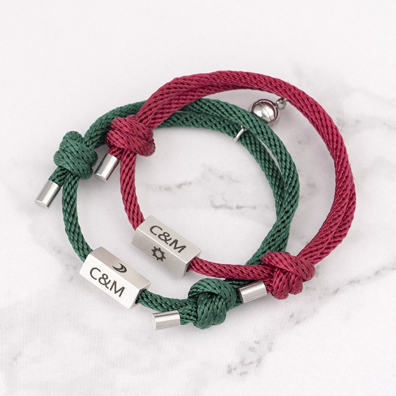 Custom Promise Couple Matching Magnetic Personalized Bracelets Set of 2