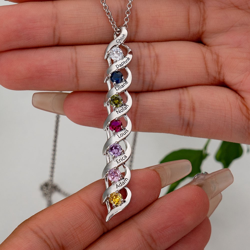 Personalized 1-8 Name Engraved and Birthstone Necklaces