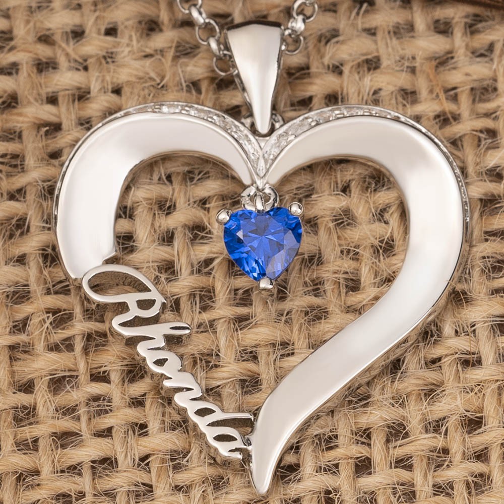 Personalized Heart Birthstone Necklace For Her and Mom