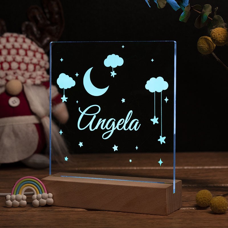 Personalized Star Moon Night Light With Name 7 Colors For Kids Bedroom Decor Children's Day