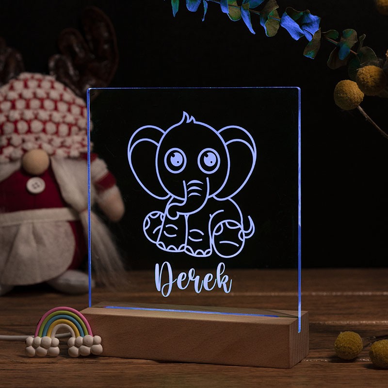 Personalized Elephant Night Light With Name 7 Colors For Kids Bedroom Decor Children's Day