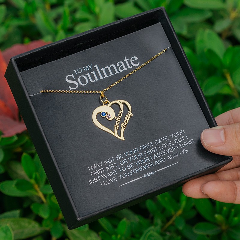Personalized Heart Couple Names Necklaces With Birthstone To My Soulmate