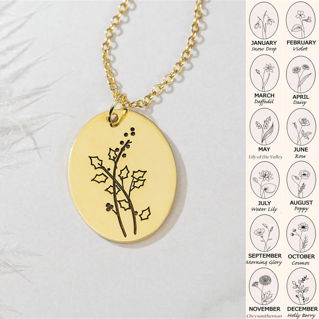 Custom Birth Flower Necklaces For Her December Holly