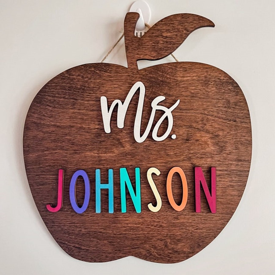 Personalized Teacher Name Wood Apple Sign Back to School Office Decor Christmas Gift