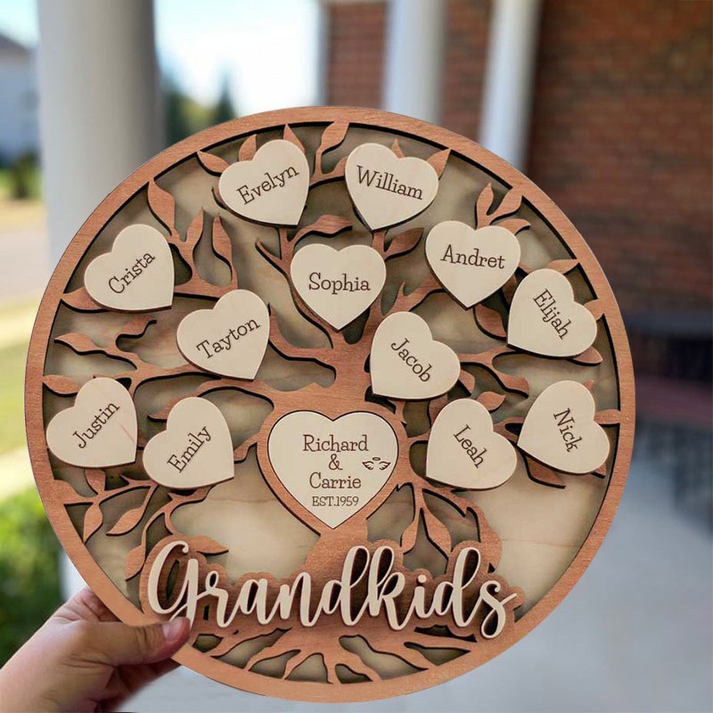 Custom Family Tree Sign With Name Engraved Home Decor Wall Art For Mother's Christmas Day Anniversary