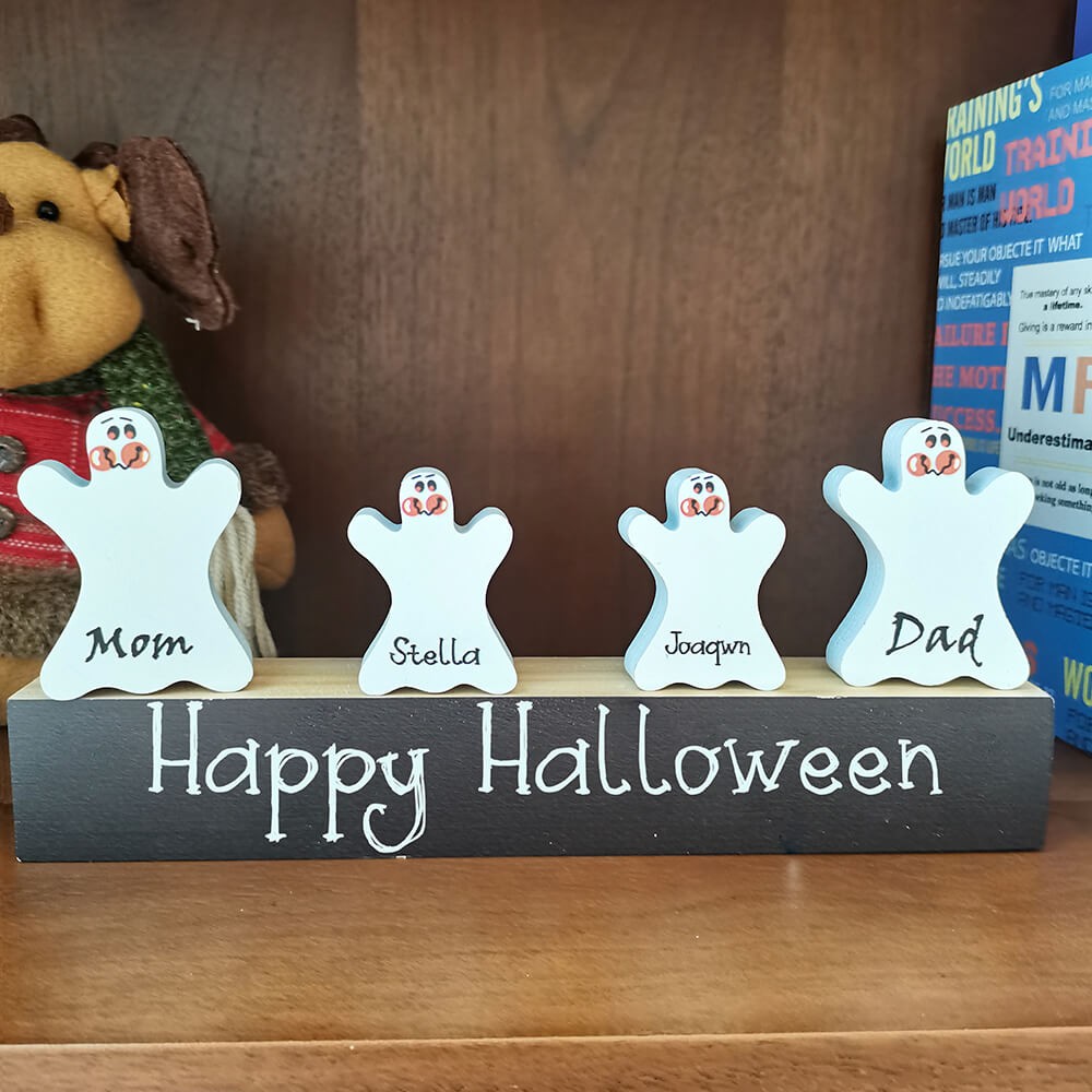 Personalized Name Engraving Ghost Family Block Set Home Decor Halloween Gift