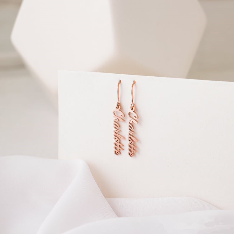 Rose Gold Personalized Chain Name Earrings