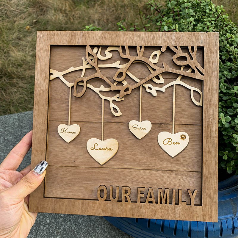 Family Tree Wood Sign Personalized Name Engraved Home Wall Decor Christmas Gift