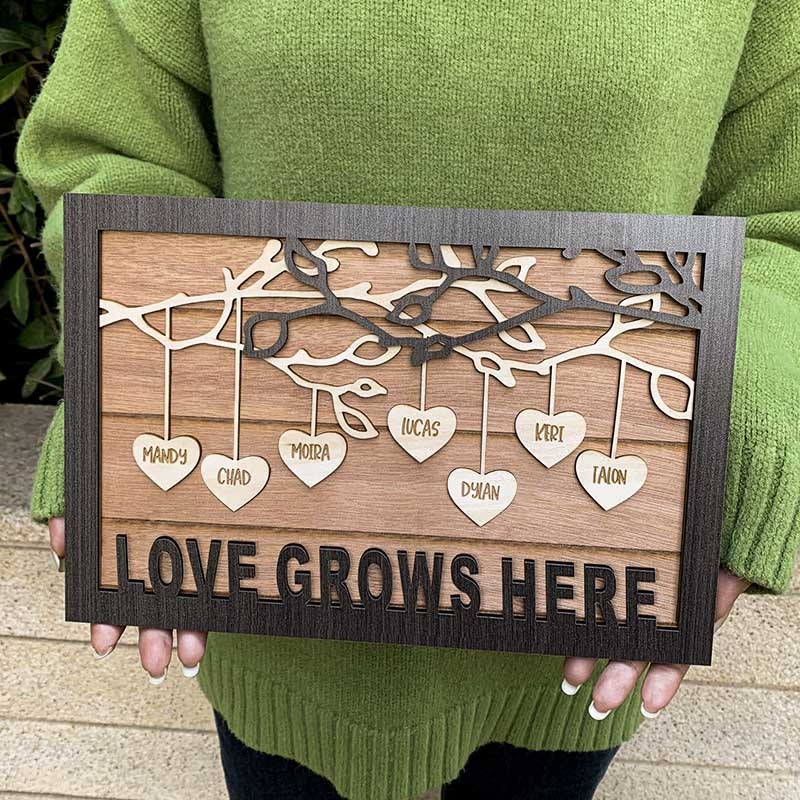 Family Tree Wood Sign Personalized Name Engraved Home Wall Decor Christmas Gift