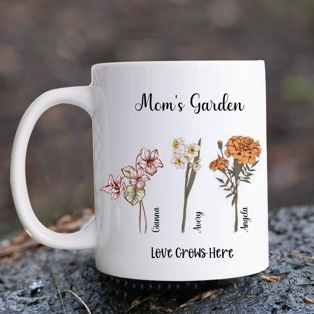 Grandma's Garden Mug Personalized Birth Month Flower With Grandchildren Name For Mother's Day Christmas