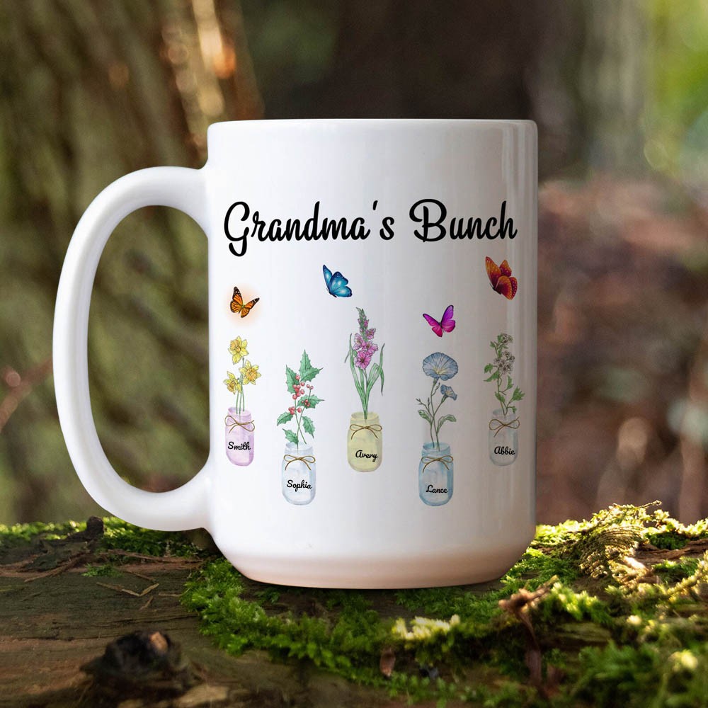 Grandma's Bunch Personalized Birth Month Flower Mug With Names Gift Ideas For Mother's Day