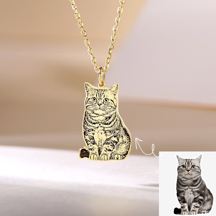 Personalized Pet Cat Dog Photo Engraved Tag Necklace