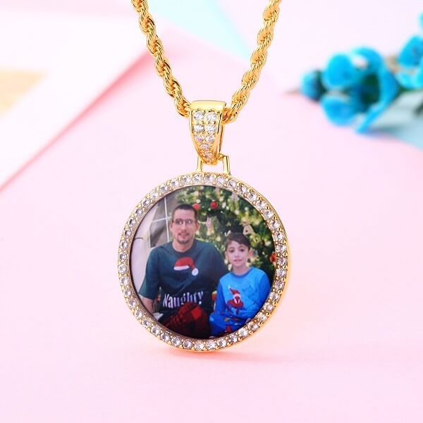 Personalized Medallions Memory Pendant  Photo Necklace For Him Father's Day Gift