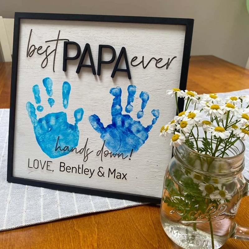 Personalized Best Papa Ever DIY Handprint Hands Down Frame For Father's Day