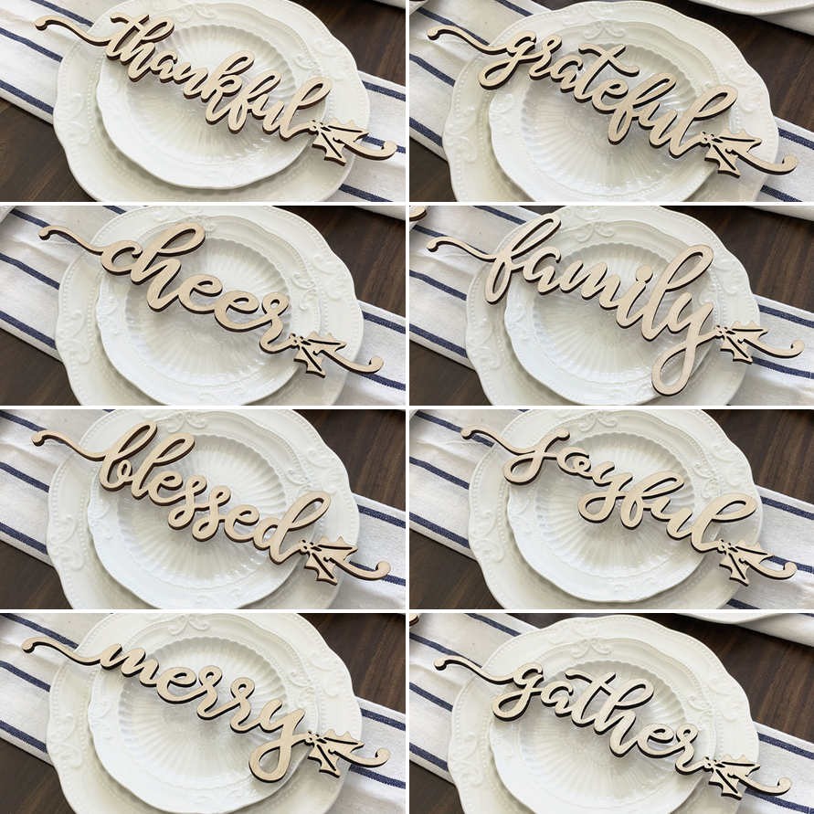 Set of 8 Thanksgiving Place Cards For Dining Table Decor Personalized Words Sign