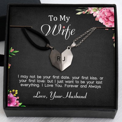 To My Wife Necklace 2 Pieces Personalized Magnetic Heart-Shaped Necklace For Valentine's Day Anniversary