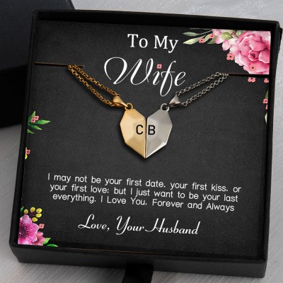 To My Wife 2 Pieces Personalized Magnetic Heart-Shaped Necklace From Husband For Valentine's Day