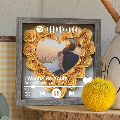 Personalized Spotify Song Photo Flower Shadow Box For Couple Wife Girlfriend Valentine's Day Wedding Anniversary Gift