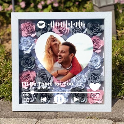 Personalized Spotify Song Photo Flower Shadow Box For Couple Wife Girlfriend Valentine's Day Wedding Anniversary Gift