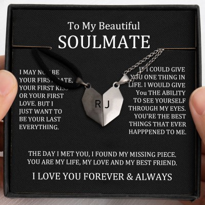 To My Soulmate Necklace 2 Pieces Personalized Magnetic Heart-Shaped Necklace For Valentine's Day
