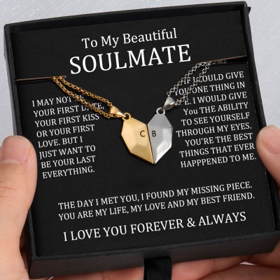 To My Soulmate 2 Pieces Personalized Magnetic Heart-Shaped Necklace For Valentine's Day