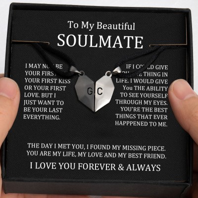 To My Soulmate 2 Pieces Personalized Magnetic Heart-Shaped Necklace For Valentine's Day Anniversary