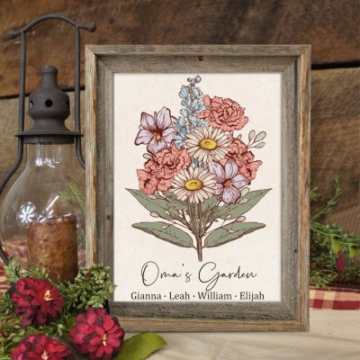 Custom Oma's Garden Birth Flower Family Bouquet Art Wood Sign For Mom Grandma Christmas Gift Ideas
