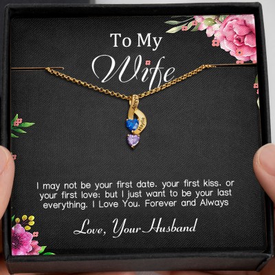 To My Wife Birthstone Necklace With Personalized Name For Her Anniversary Valentine's Day