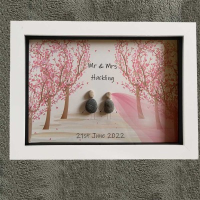 Personalized Pebble Art Picture Frame For Couple Wedding Anniversary Valentine's Day