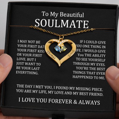 To My Soulmate Gift Ideas Personalized Heart Necklace With Names For Valentine's Day