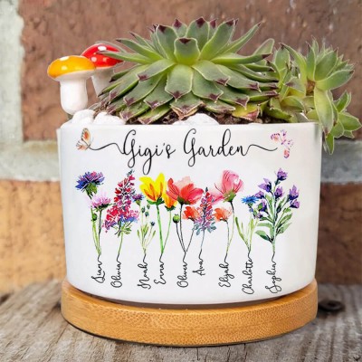 Custom Gigi's Garden Plant Pot With Grandkids Name and Birth Month Flower For Mother's Day