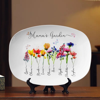 Personalized Mama's Garden Platter With Kids Name and Birth Month Flower For Mother's Day