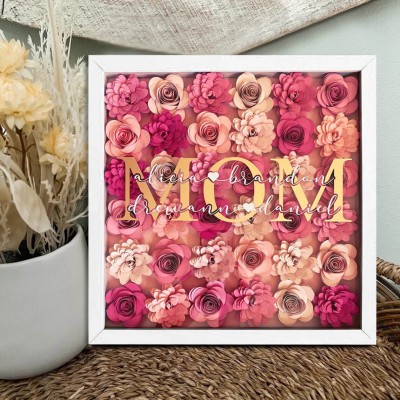 Personalized Mom Flower Shadow Box With Kids Name For Mother's Day Home Living Decor