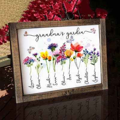 Custom Birth Flower Frame With Grandkids Names For Grandma Mom