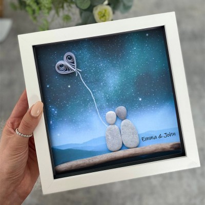 Personalized Pebble Art Picture Name Frame For Couple Wedding Anniversary Valentine's Day